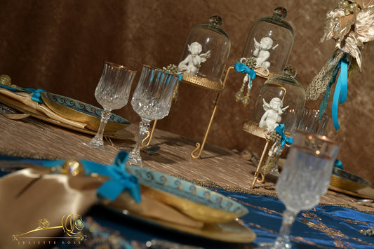table setup in blue