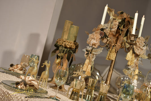 Table setup in green & gold